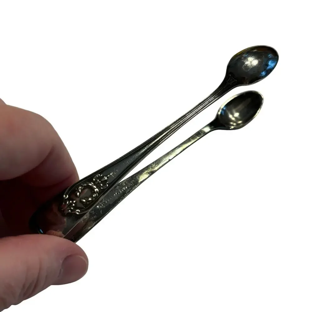 Vintage English silver sugar tongs EPNS spoon shaped condiment server signed